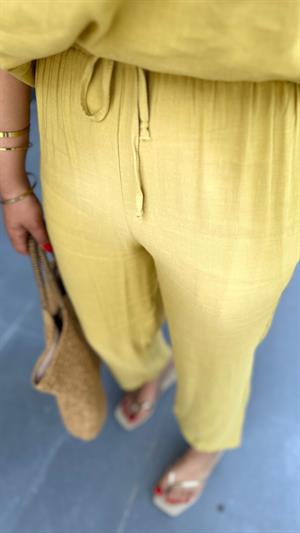 Mustard Yellow Linen Sleeveless Blouse and Trouser Set
