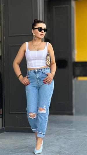 High Rise Double-Knee Ripped Mom Jean (1842-2)