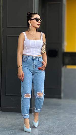 High Rise Double-Knee Ripped Mom Jean (1842-2)