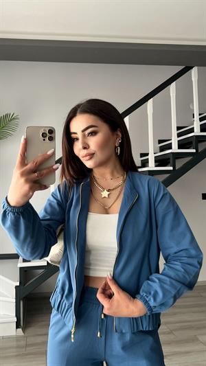 İndigo Fermuarlı Tensel Kumaş Takım