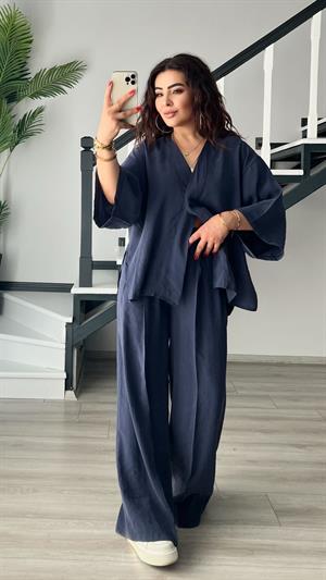 İndigo Tnsel Tek Düğme Bluz