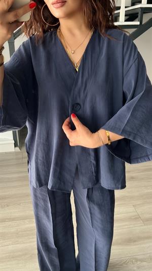 İndigo Tnsel Tek Düğme Bluz
