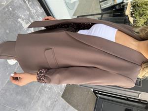 Kahve Astarı Leopar Desenli Blazer Ceket 