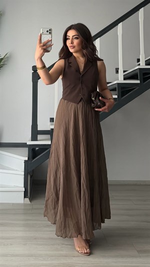 Kahve Astarlı Kıraşlı Yelek