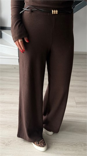 Brown Milano Knit Off-Shoulder Blouse and Trousers Set