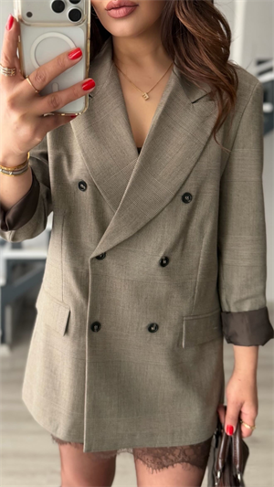 Kahve Ekoseli Astarlı Premium Blazer Ceket