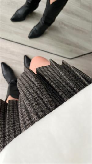 Kahve Ekoseli Şort Astarlı Mini Etek