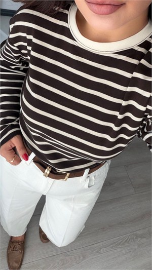 Brown and Ecru Striped 2-Thread Sweatshirt