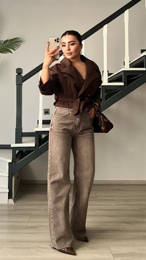 Kahve Gabardin Kuşaklı Trençkot