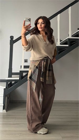 Kahve Gömlek Aksesuarlı Tencel Jean