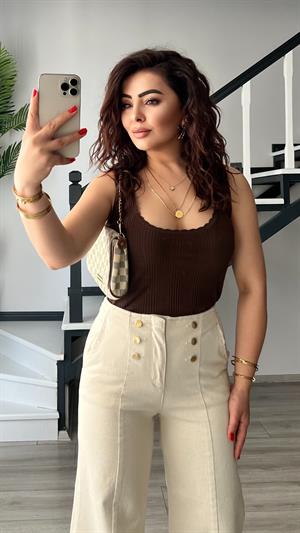 Kahve Kayık Yaka Triko Bluz
