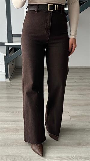 Kahve Kemerli Likralı Straight Jean