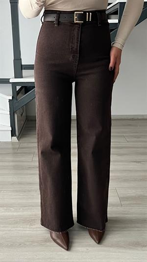 Kahve Kemerli Likralı Straight Jean