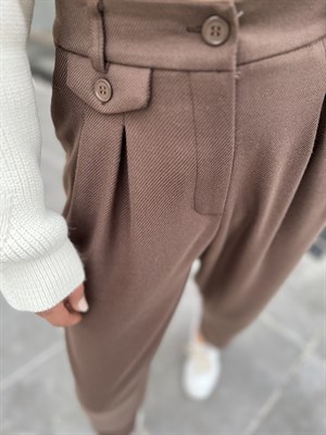 Kahve Kendinden Dokulu Havuç Pantolon