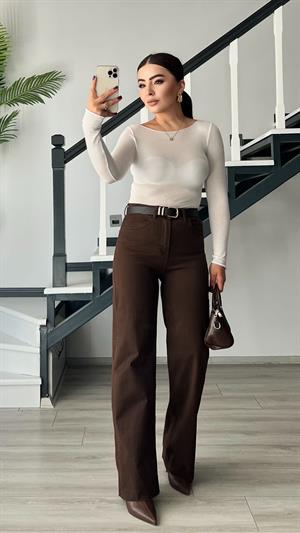 Kahve Likralı Straight Jean