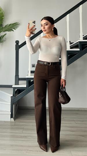 Kahve Likralı Straight Jean
