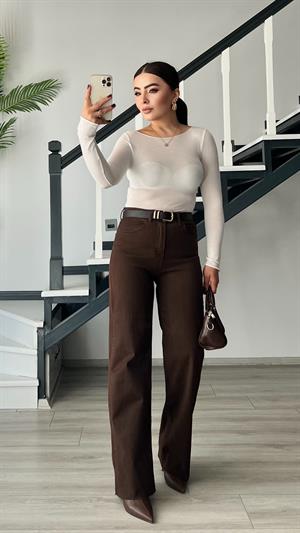 Kahve Likralı Straight Jean