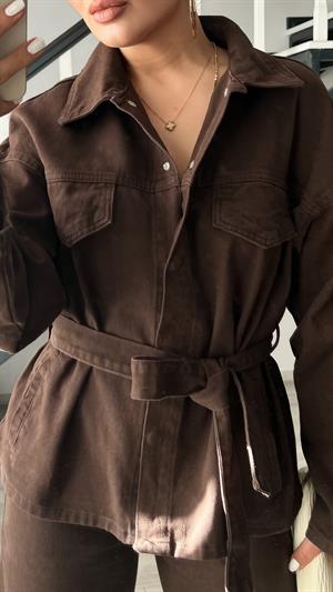 Kahve Marka Model Belden Bağlamalı Denim Takım