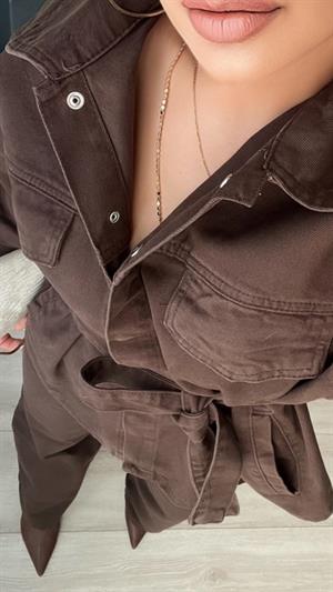 Kahve Marka Model Belden Bağlamalı Denim Takım