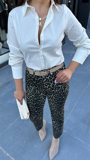 Kahve Orjinal Marka Leopar Desen Boy Fit Jean