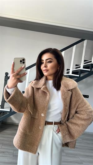 Kahve Premium Büyük Cepli Peluş Kürk