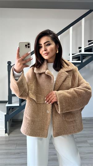 Kahve Premium Büyük Cepli Peluş Kürk