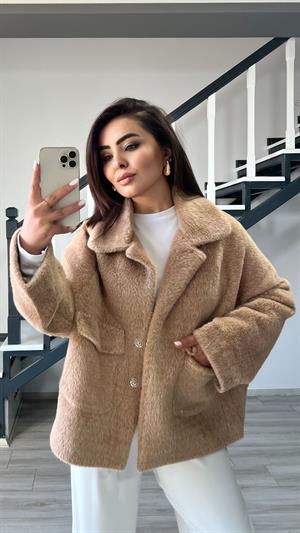 Kahve Premium Büyük Cepli Peluş Kürk