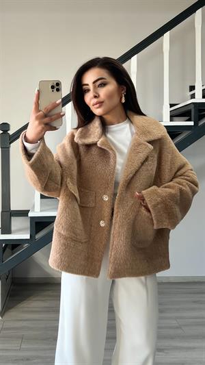 Kahve Premium Büyük Cepli Peluş Kürk