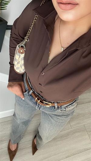 Kahve Premium Vücuda Oturan Gömlek