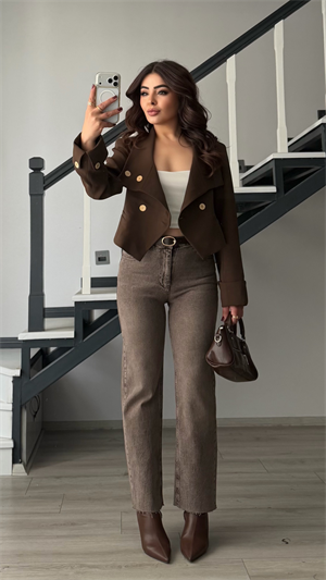 Kahve Tintli Kemerli Likralı Boy Fit Jean