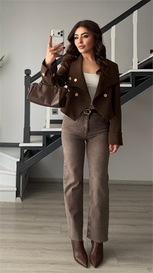 Kahve Tintli Kemerli Likralı Boy Fit Jean