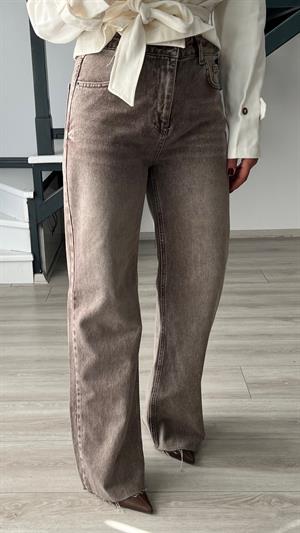 Kahve Tintli Paça Kesik Wide Leg Jean