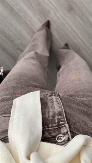 Kahve Tintli Paça Kesik Wide Leg Jean