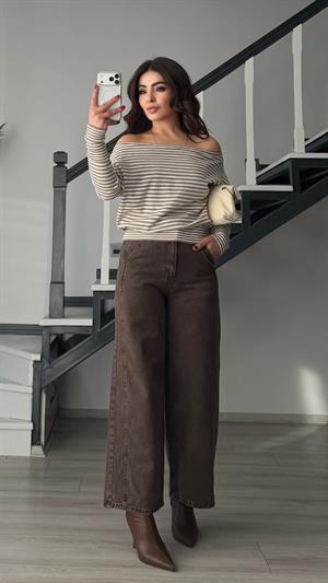 Kahve Tintli Wide Leg Jean