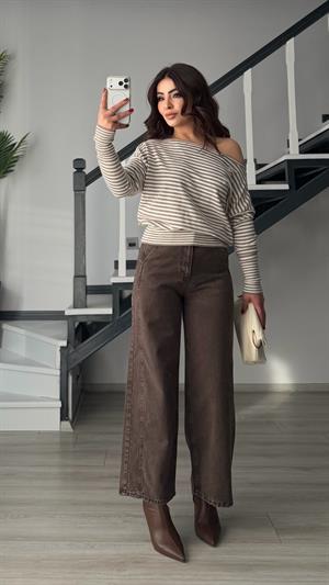Kahve Tintli Wide Leg Jean