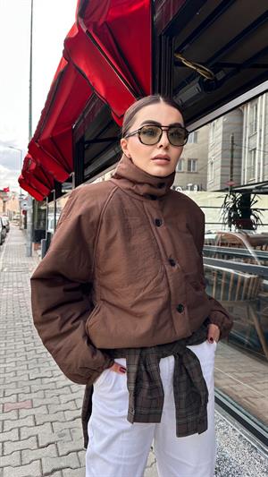 Kahve Tok Doku Şişme Mont