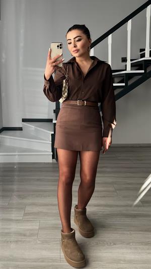 Kahve Vatkalı Basic Gömlek 