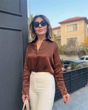 Kahverengi Saten Gömlek 