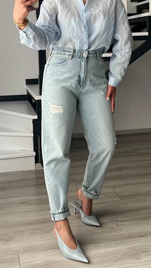 Kar Yıkama Kapalı Yırtık Mom Jean 