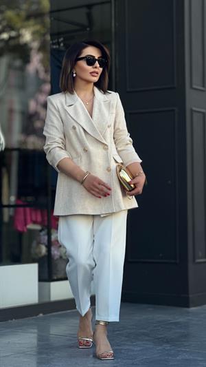 Keten Gold Düğme Blazer Ceket 