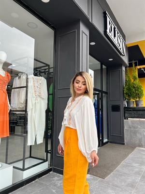 Keten İşlemeli Etnik Desen Bluz