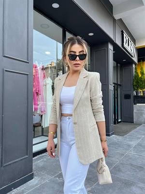 Keten Kendinden Çizgili Blazer Ceket