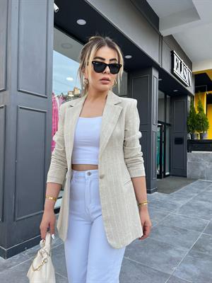 Keten Kendinden Çizgili Blazer Ceket
