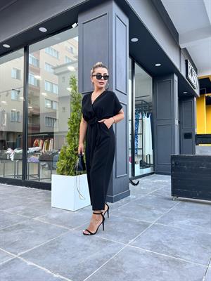 Keten Kruvaze Kuşaklı Tulum