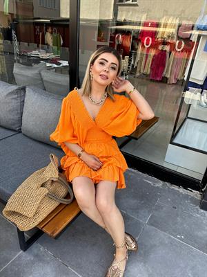 Keten Orange Bluz Etek Takım 