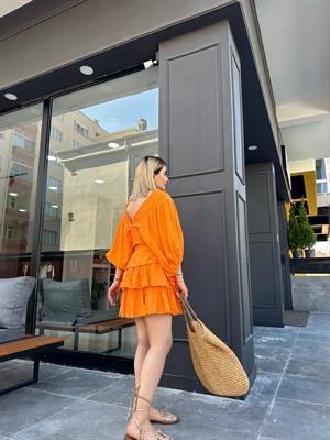 Keten Orange Bluz Etek Takım 
