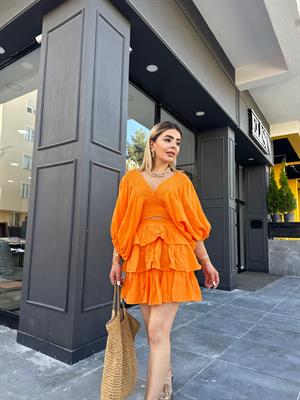 Keten Orange Bluz Etek Takım 