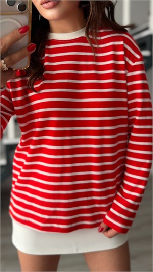 Red and White Striped 2-Thread Sweatshirt