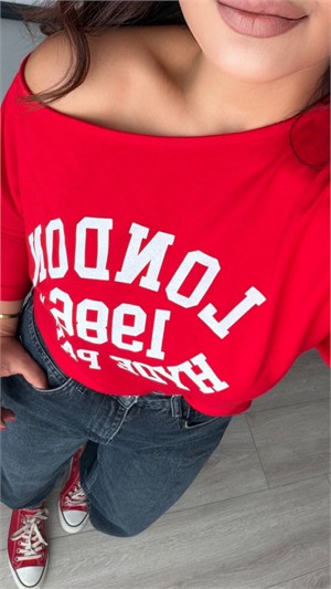 Kırmızı Modal Kayık Yaka Bluz