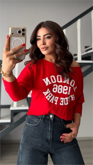 Kırmızı Modal Kayık Yaka Bluz